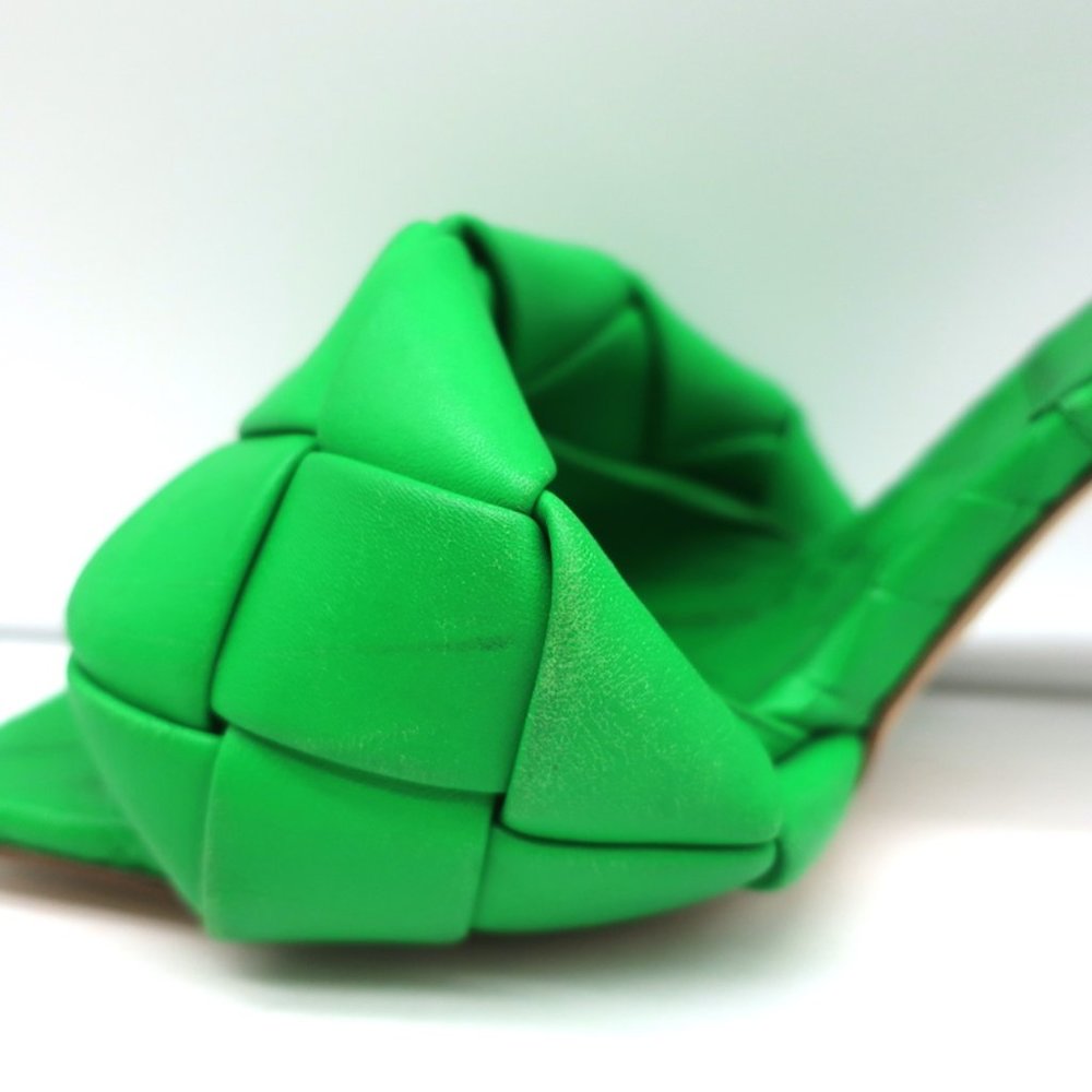 BOTTEGA VENETA LIDO MULES GRASS INTRECCIATO LEATHER SIZE 37.5 HIGH HEEL SANDALS - Picture 9 of 12